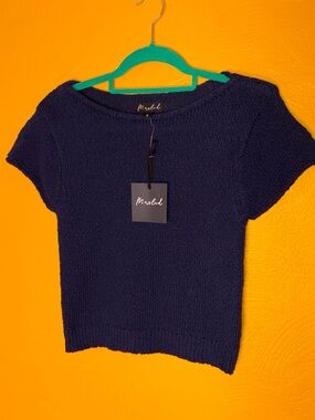 Marled NWT Navy Short Sleeve Knit, waist height, Tee, Top, Sz Small